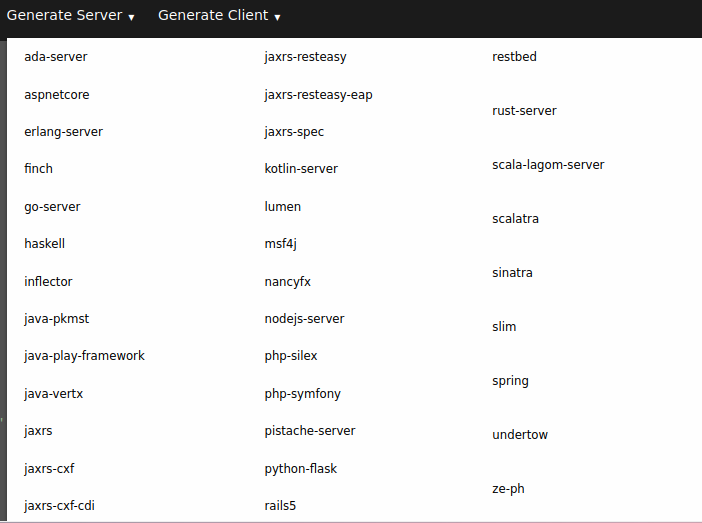 Daftar bahasa untuk bagian server API